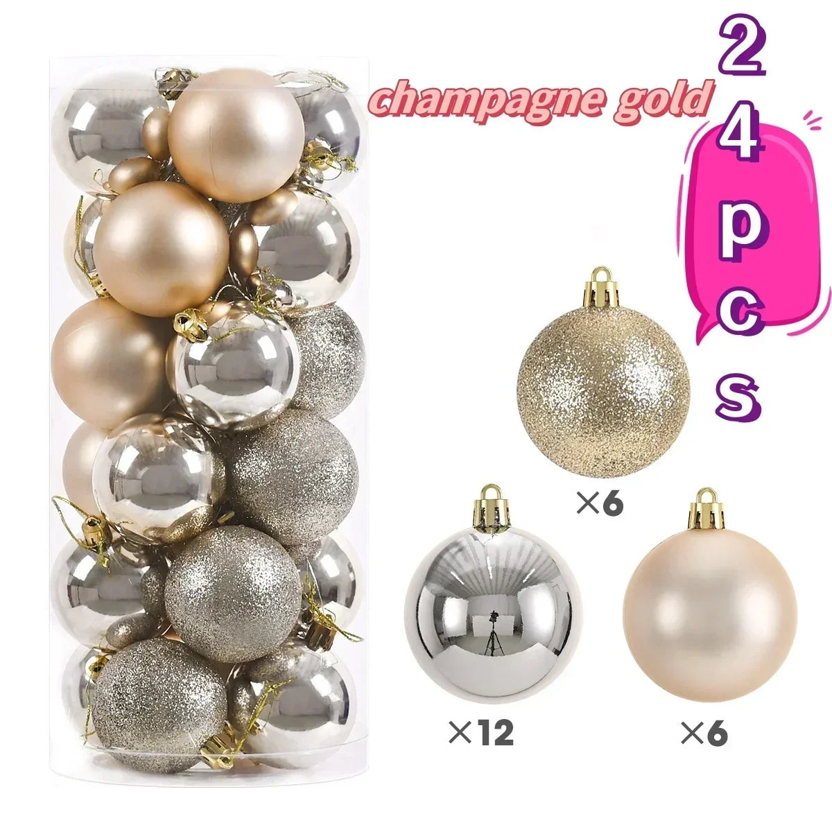 Kerstballen set 24 stuks – stevige kunststof ballen in effen kleuren