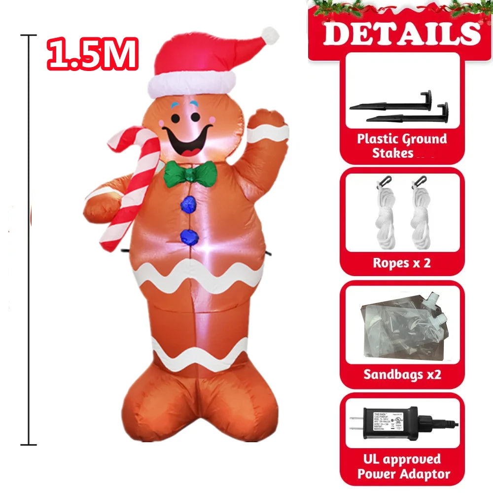 Opblaasbaar Kerst ornament 240 cm Peperkoekman met LED-verlichting voor buiten