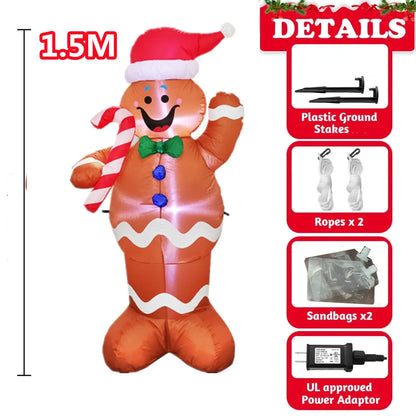 Opblaasbaar Kerst ornament 240 cm Peperkoekman met LED-verlichting voor buiten