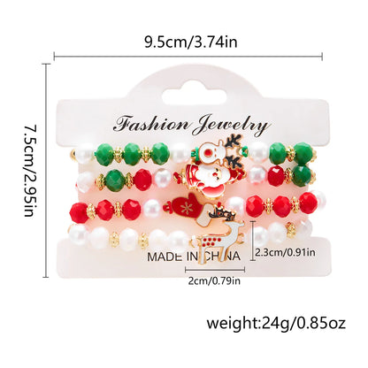 Kerst armband set met kerstboom rendier en kerstman kralen (4 stuks)