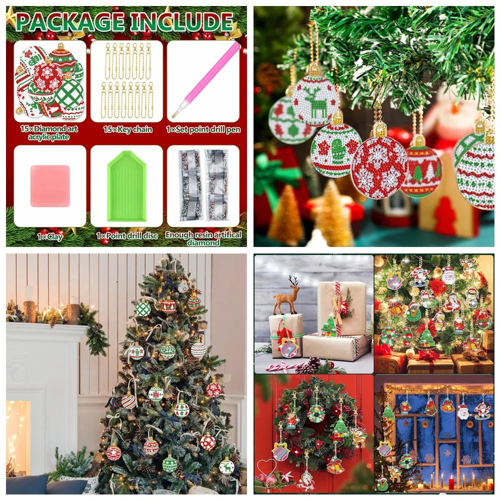 Diamond Painting Kerst Sleutelhangers – Set van 15 Dubbelzijdige Ornamenten