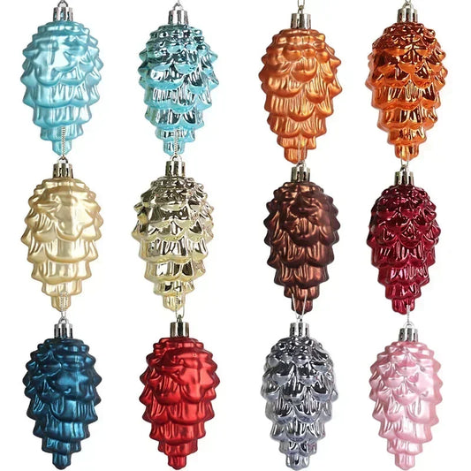 Set kersthangers 8 stuks – matte & glanzende kerstballen in de vorm van dennenappels