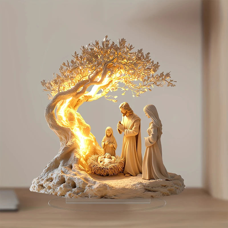 Kerst lamp kerststal tafeldecoratie met figuren – sfeervolle kerstversiering