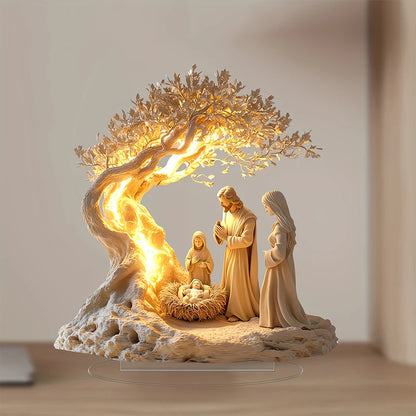 Kerst lamp kerststal tafeldecoratie met figuren – sfeervolle kerstversiering