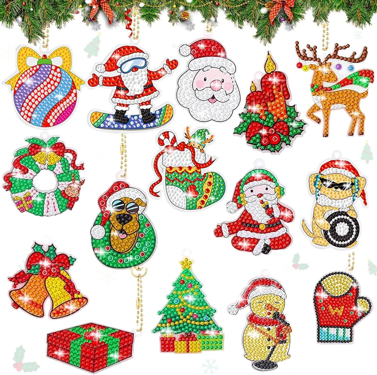 Diamond Painting Kerst Sleutelhangers – Set van 15 Dubbelzijdige Ornamenten
