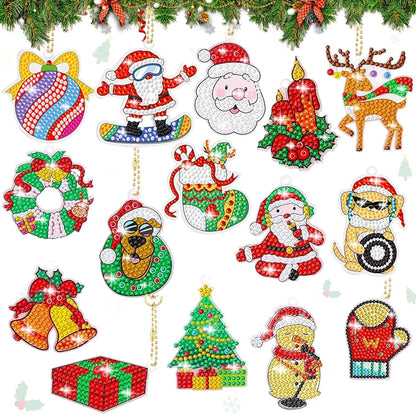 Diamond Painting Kerst Sleutelhangers – Set van 15 Dubbelzijdige Ornamenten