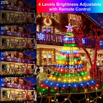 Led Kerstboom Ster Waterval Licht met Afstandsbediening en 8 Verlichtingsstanden