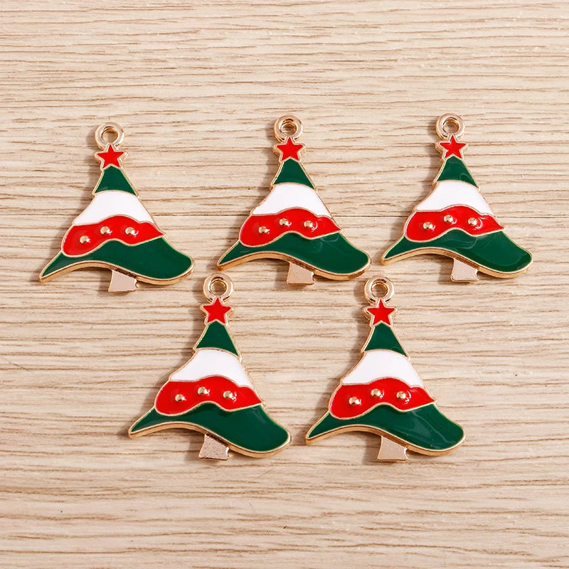 Kerst hanger/bedel voor ketting of armband – Mix van 10 modieuze emaille kerstboom bedels