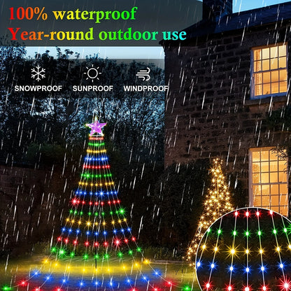 Led Kerstboom Waterval Slingerlicht met Ster Top – 8 Lichtstanden voor Binnen & Buiten