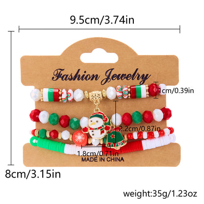 Kerst armband set met kerstboom rendier en kerstman kralen (4 stuks)