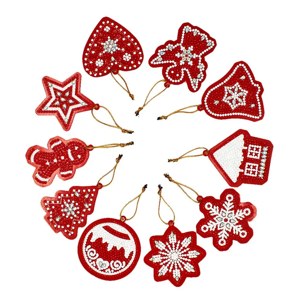 Diamond Painting Kerst Hangers – 10x DIY Kerstboom Ornamenten met Speciale Steentjes | Unieke Kerstdecoratie en Cadeau Idee