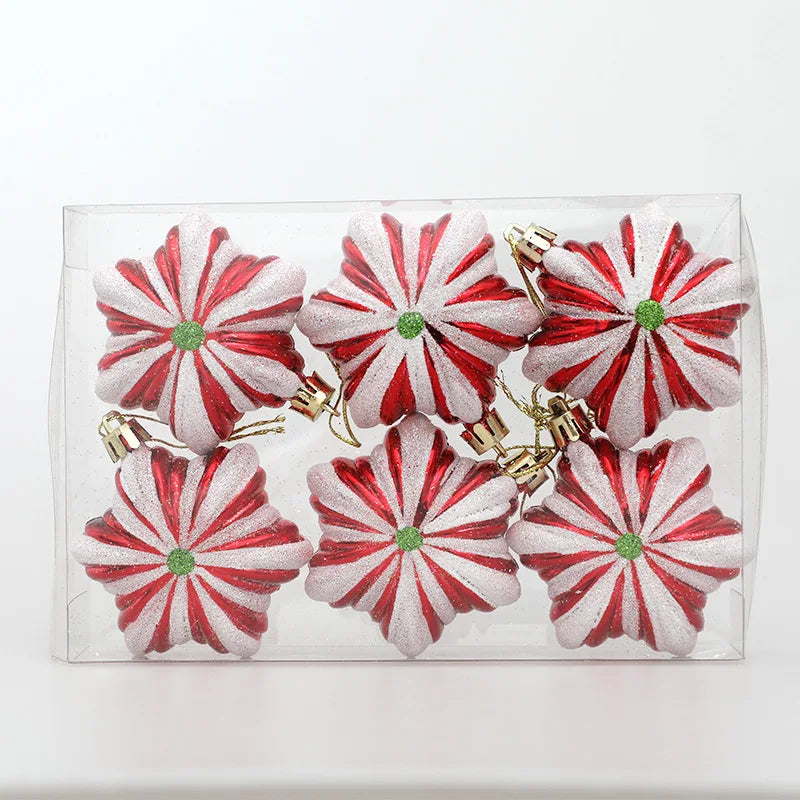 Kerstboom ornament set rood ster sneeuwvlok kerstballen decoratie - 6 stuks