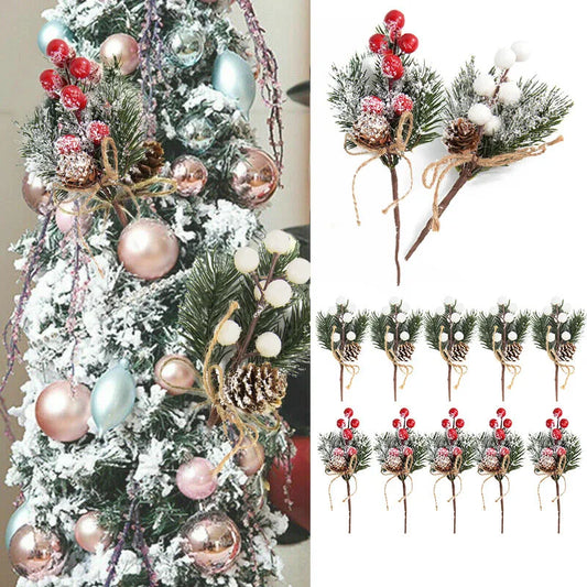 Kerst ornament voor Kerstboom rode bes dennentak bloem decoratie set