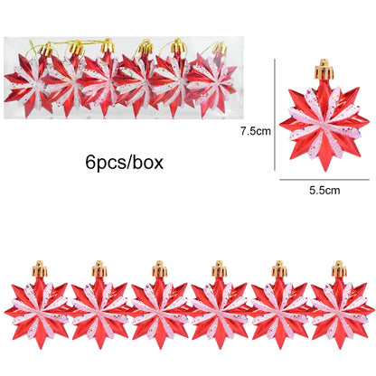 Kerstboom ornament set rood ster sneeuwvlok kerstballen decoratie - 6 stuks
