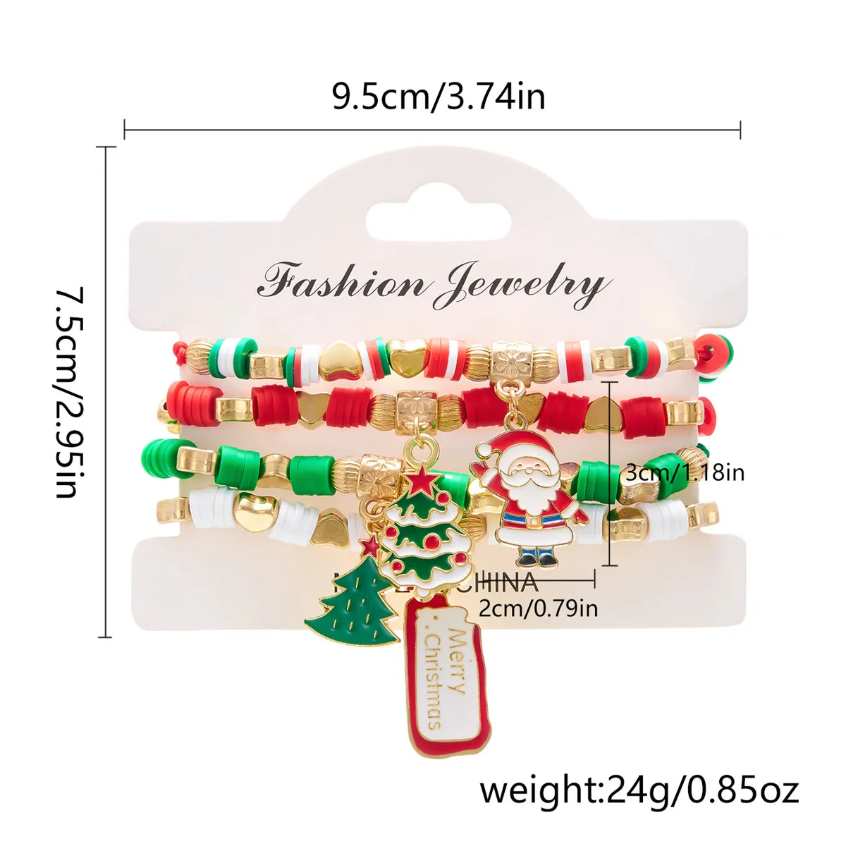Kerst armband set met kerstboom rendier en kerstman kralen (4 stuks)