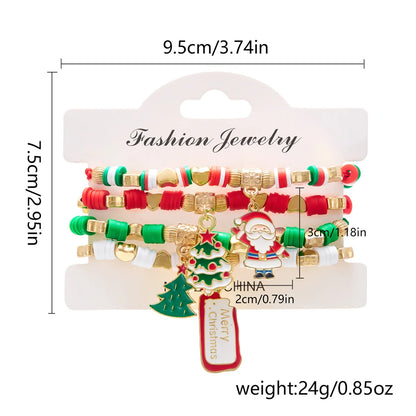 Kerst armband set met kerstboom rendier en kerstman kralen (4 stuks)