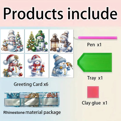 Diamond Painting Kerstkaarten set - Kerst Sneeuwpop (6 stuks)