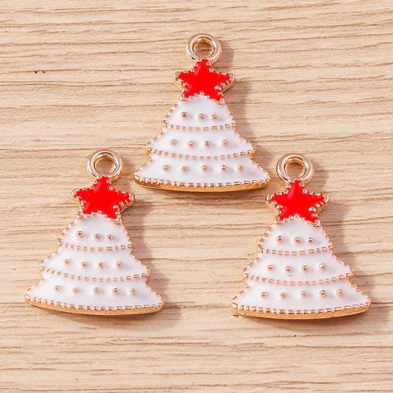 Kerst hanger/bedel voor ketting of armband – Mix van 10 modieuze emaille kerstboom bedels