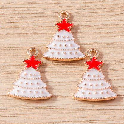 Kerst hanger/bedel voor ketting of armband – Mix van 10 modieuze emaille kerstboom bedels