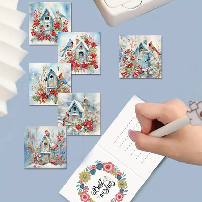 Diamond Painting Kerstkaarten set vogels en huisjes – creatieve wenskaarten