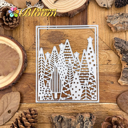 Snijmal Kerstbomen Bos Vierkante Frame voor Scrapbooking en Kaarten