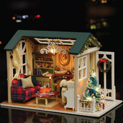 Zelfbouw Miniatuurhuisje met Meubels en Verlichting – Houten Set