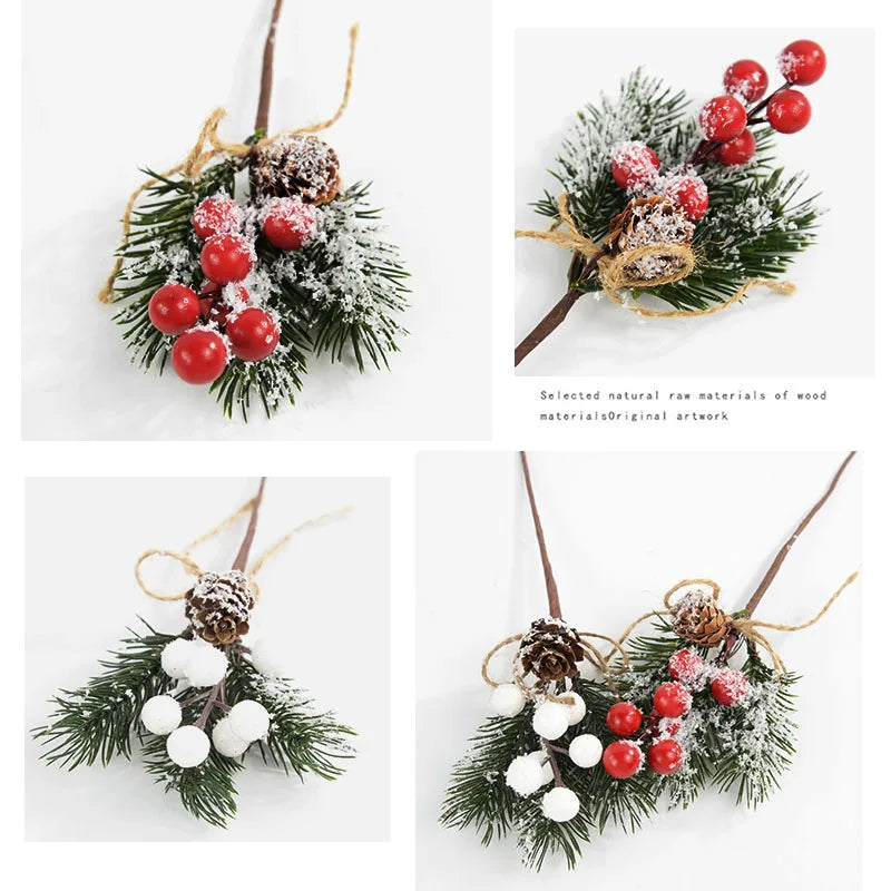 Kerst ornament voor Kerstboom rode bes dennentak bloem decoratie set