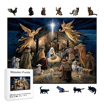 Houten figuren puzzel - Kerststal met unieke vormen