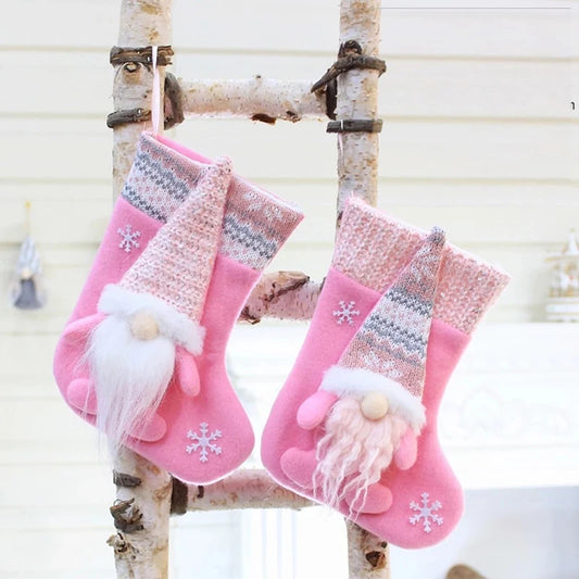 Kerstsok decoratief kabouter pop roze – feestelijke hangende kerstsok