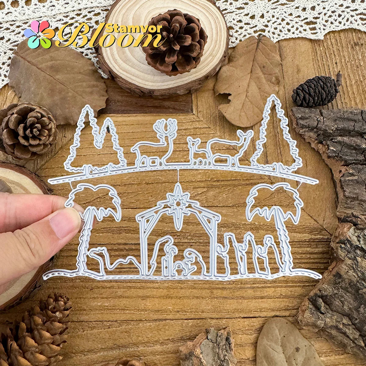 Snijmal kerststal bos half-cut metalen stansvorm voor scrapbooking