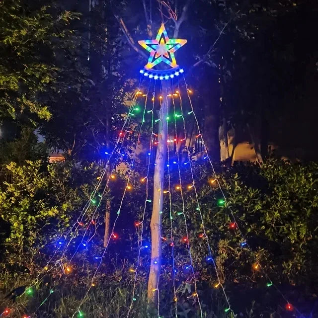 Led Kerstboom Waterval Verlichting met 350 Gekleurde Stervormige LED’s voor Buiten