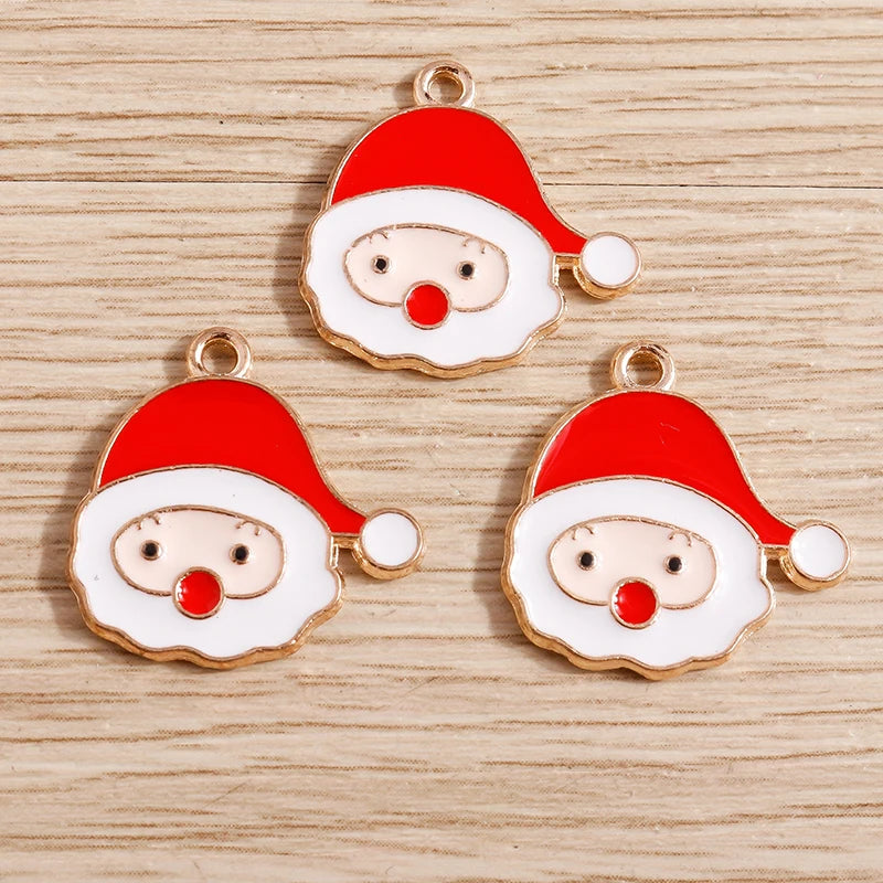 Kerst hanger/bedel voor ketting of armband – Vrolijke kerstman emaille charms set - 10 stuks