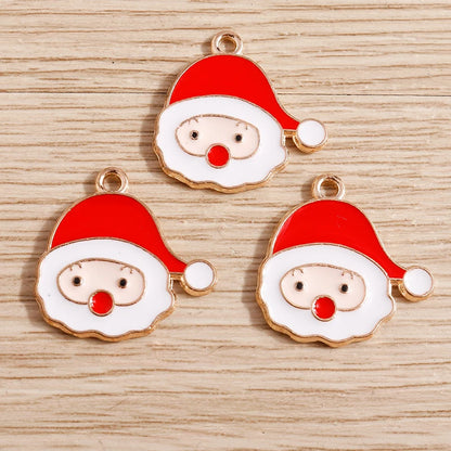 Kerst hanger/bedel voor ketting of armband – Vrolijke kerstman emaille charms set - 10 stuks