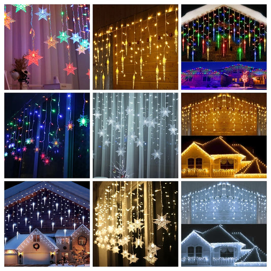 Kerst lichtgordijn sneeuwvlok, ster of ijspegel LED raamverlichting met 8 lichtstanden