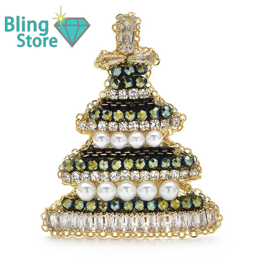 Broche Kerstboom met Parel – Handgemaakt, Feestelijk Design in 2 Kleuren