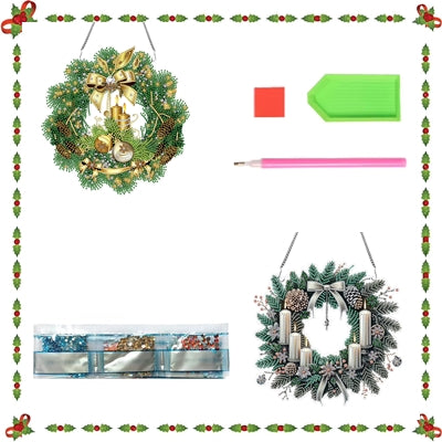 Diamond Painting Kerstkrans hanger met strasstenen en strik
